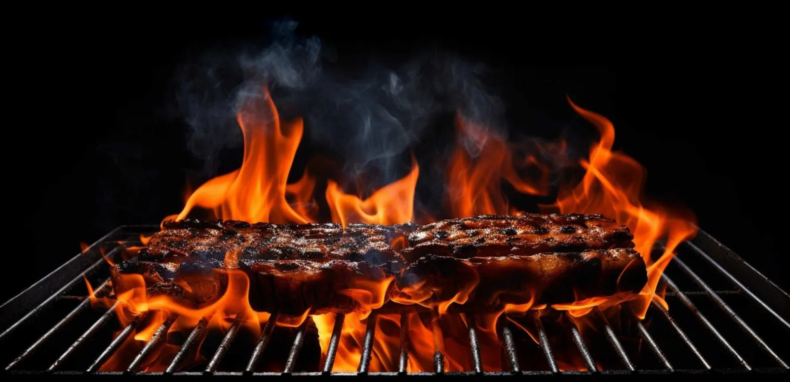 Carne sulla griglia con le fiamme alte