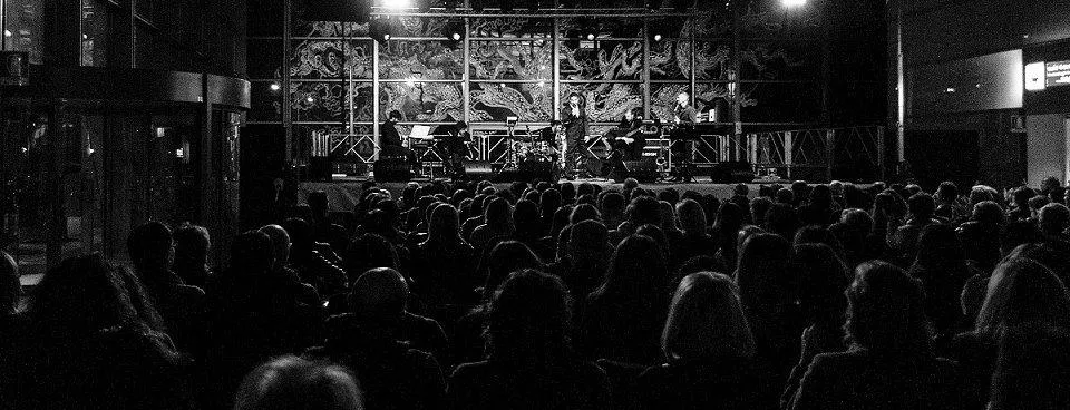 Il pubblico di un concerto, in bianco e nero