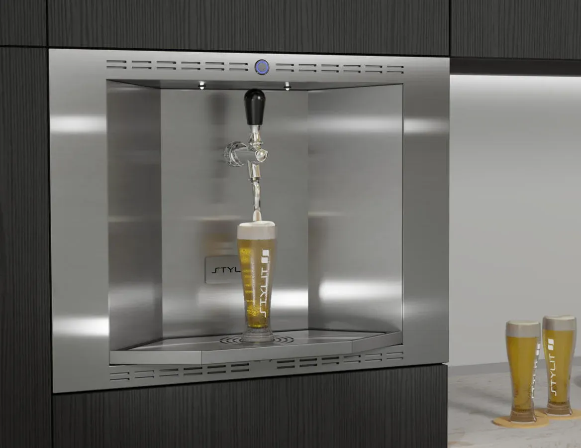 Render di uno spillatore di birra da incasso in una cucina scura