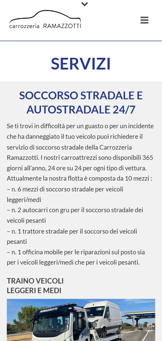 Il sito di Carrozzeria Ramazzotti sul telefono