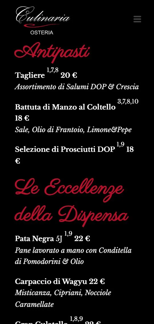 Il sito di Osteria Culinaria sul telefono