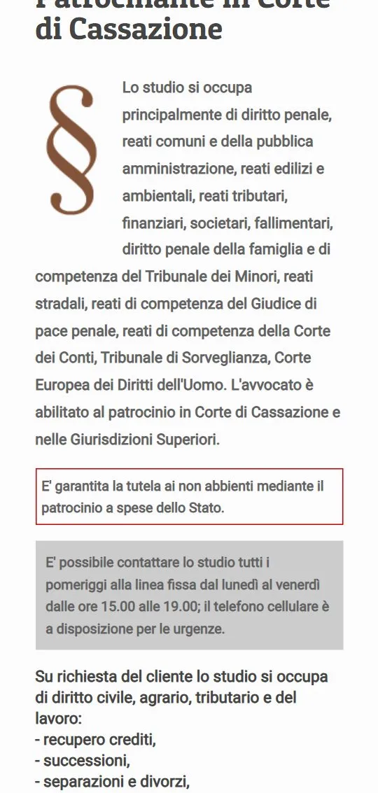 Il sito di Avvocato Ramazzotti sul telefono
